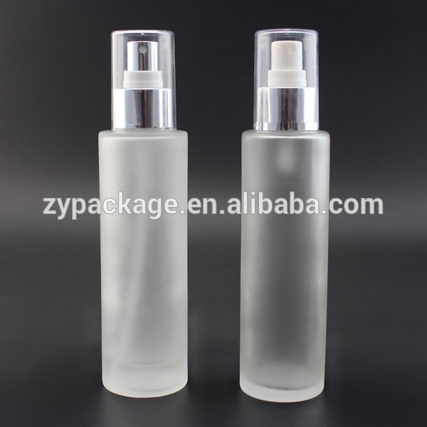 4oz 120ml flat shoulder clear/frosted glass lotion bottle with pump