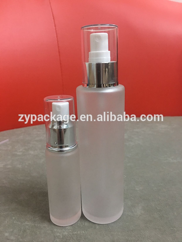 4oz 120ml flat shoulder clear/frosted glass lotion bottle with pump