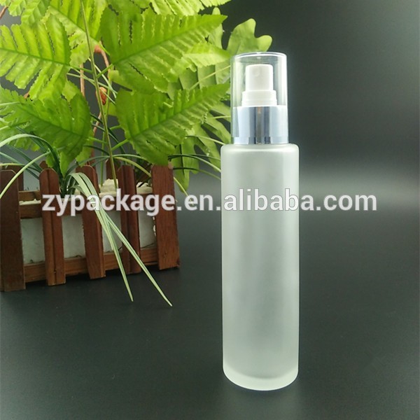 4oz 120ml flat shoulder clear/frosted glass lotion bottle with pump