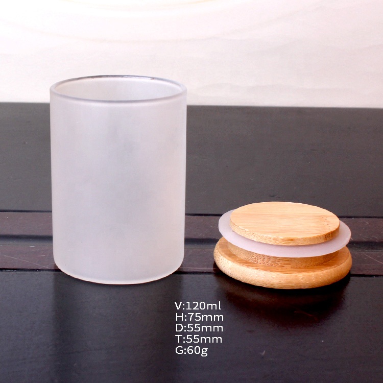 4oz 120ml frosted Borosilicate glass airtight storage jars candy glass jar with wood lid