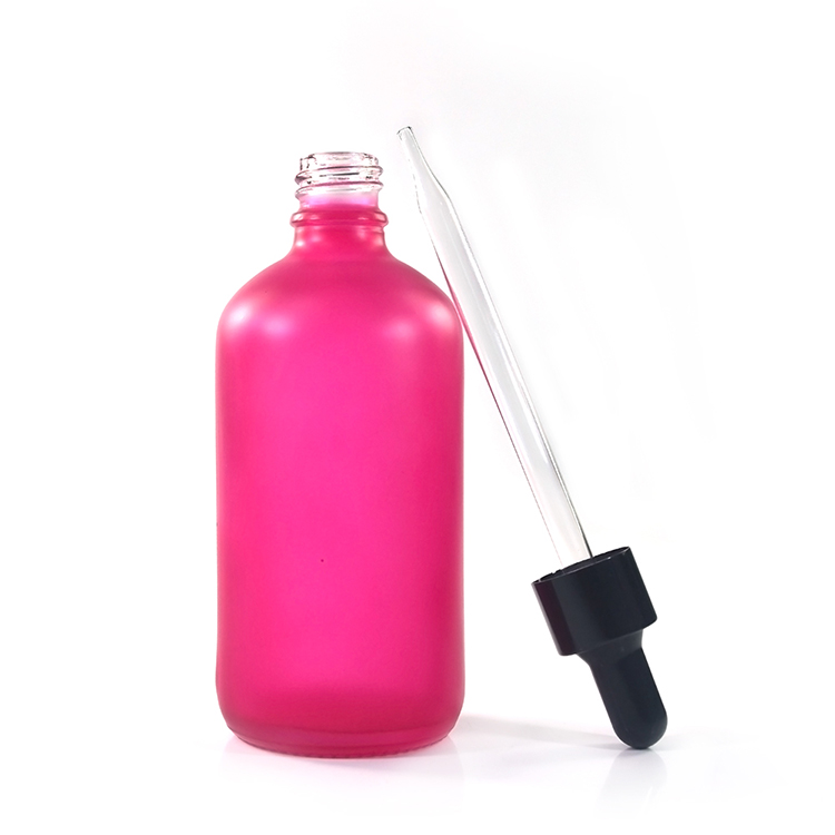4oz 120ml frosted pink matt glass dropper bottle with aluminum cap for cosmetic oil packing