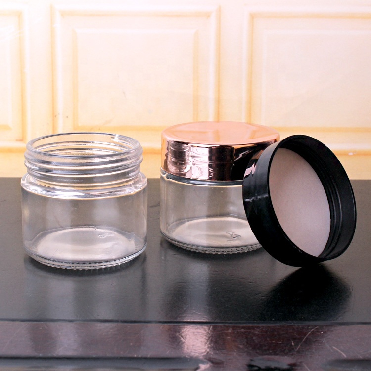 4oz 120ml round Straight Sided Clear Airtight Glass storage Jar with Black Plastic Lids