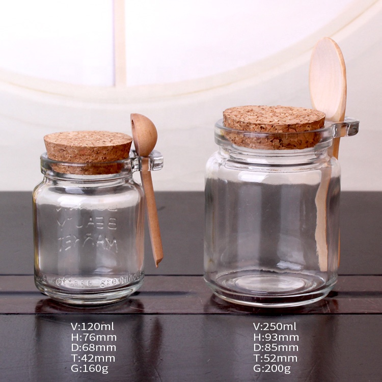 4oz 120ml round seasoning glass spice storage jar with cork lid and wood spoon