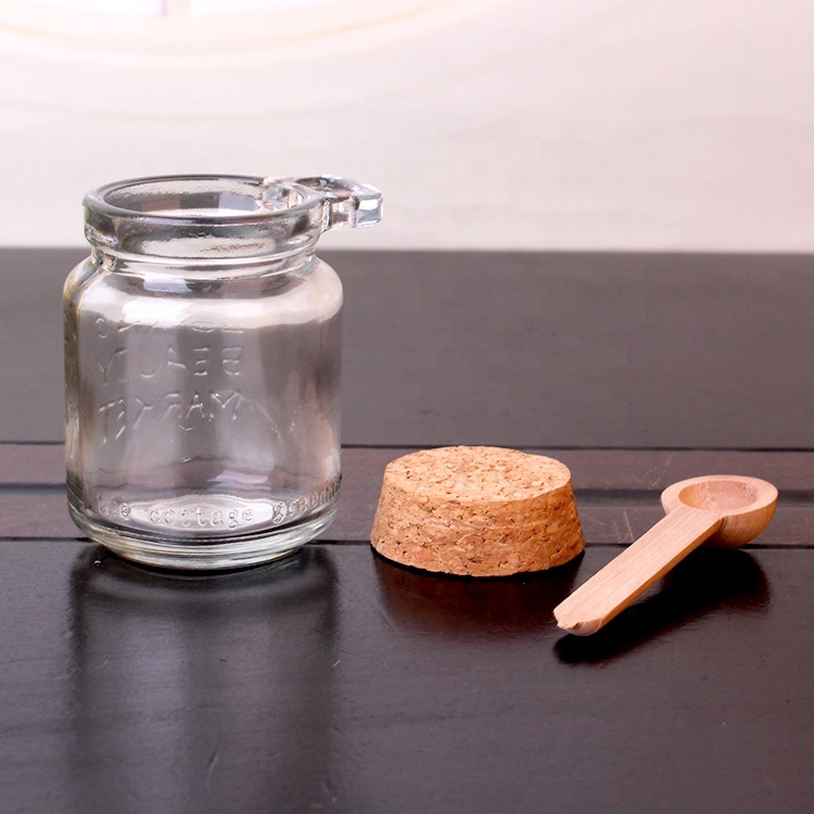 4oz 120ml round seasoning glass spice storage jar with cork lid and wood spoon