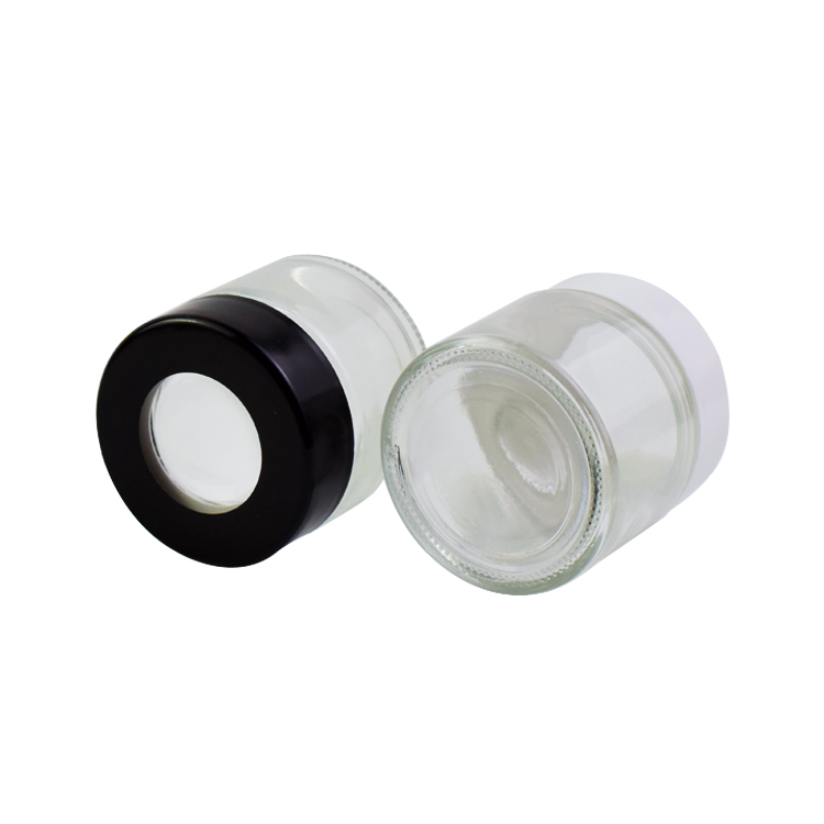 4oz 1oz 2oz custom logo child resistantl Magnifying lid proof container glass jar printed cap jar packaging
