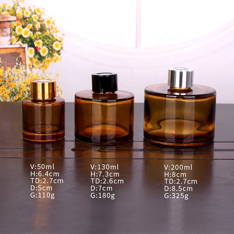 4oz 50ml 120ml 200ml amber round glass reed diffuser bottles for aroma perfume on sale