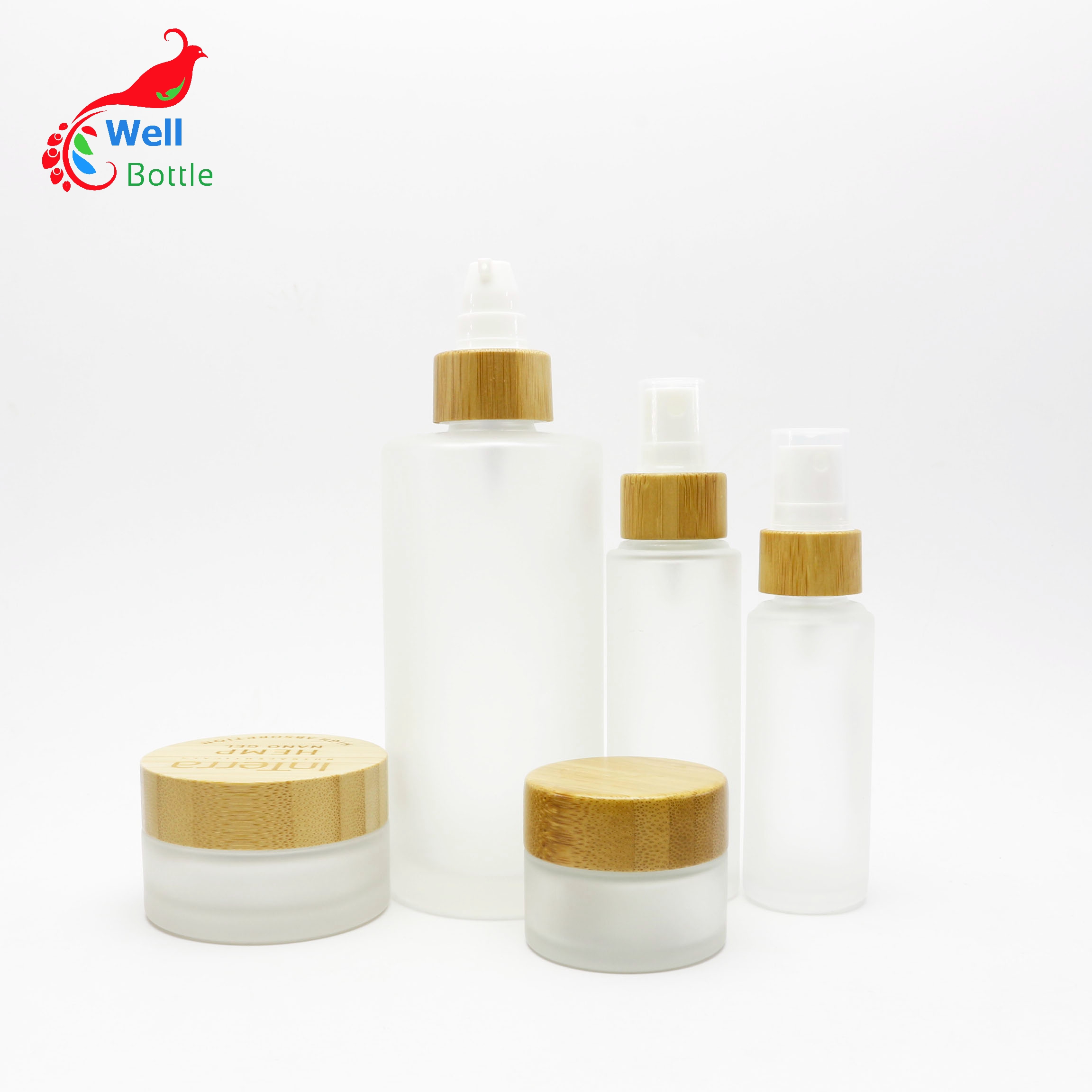 4oz 5ml 10ml 15ml 30ml 50ml 100ml 120ml eco friendly bamboo cosmetic packaging glass bottle face cream jar with bamboo lid A888