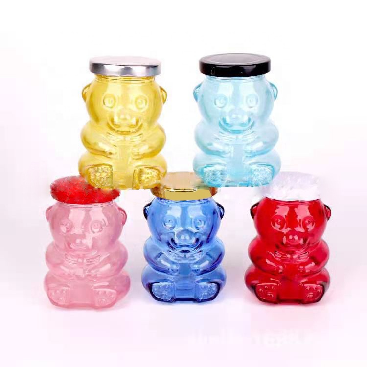 4oz 6oz 8oz Little Bear Shaped Mini Clear Empty Food Grade Glass Candy Jar Cookies Storage Bottle for Honey Bee Candy Sugar