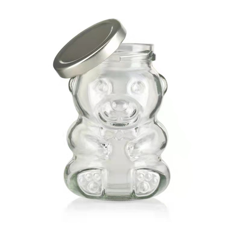 4oz 6oz 8oz Little Bear Shaped Mini Clear Empty Food Grade Glass Candy Jar Cookies Storage Bottle for Honey Bee Candy Sugar