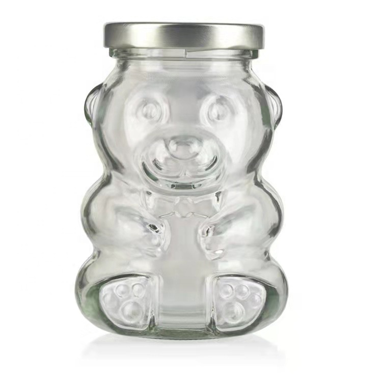 4oz 6oz 8oz Little Bear Shaped Mini Clear Empty Food Grade Glass Candy Jar Cookies Storage Bottle for Honey Bee Candy Sugar