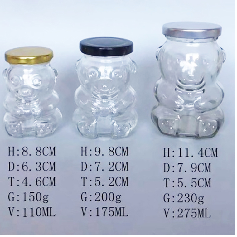 4oz 6oz 8oz Little Bear Shaped Mini Clear Empty Food Grade Glass Candy Jar Cookies Storage Bottle for Honey Bee Candy Sugar