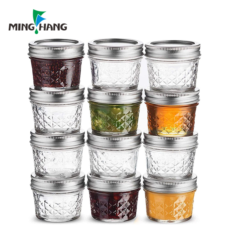 4oz 8ounce Wide Mouth Empty Clear Glass Mason Jars With Airtight lids and Bands For Canning