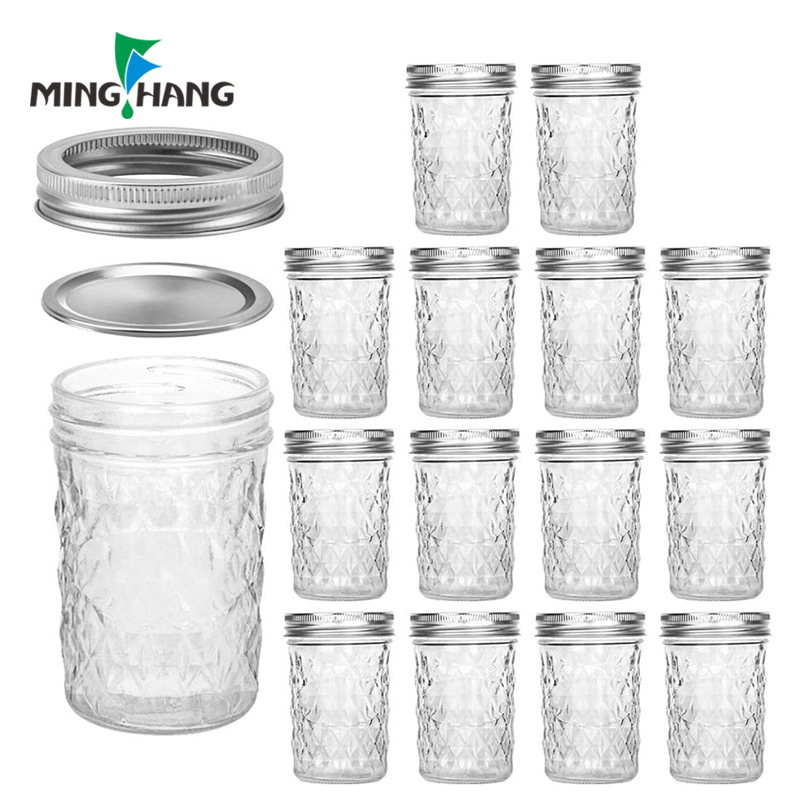 4oz 8ounce Wide Mouth Empty Clear Glass Mason Jars With Airtight lids and Bands For Canning