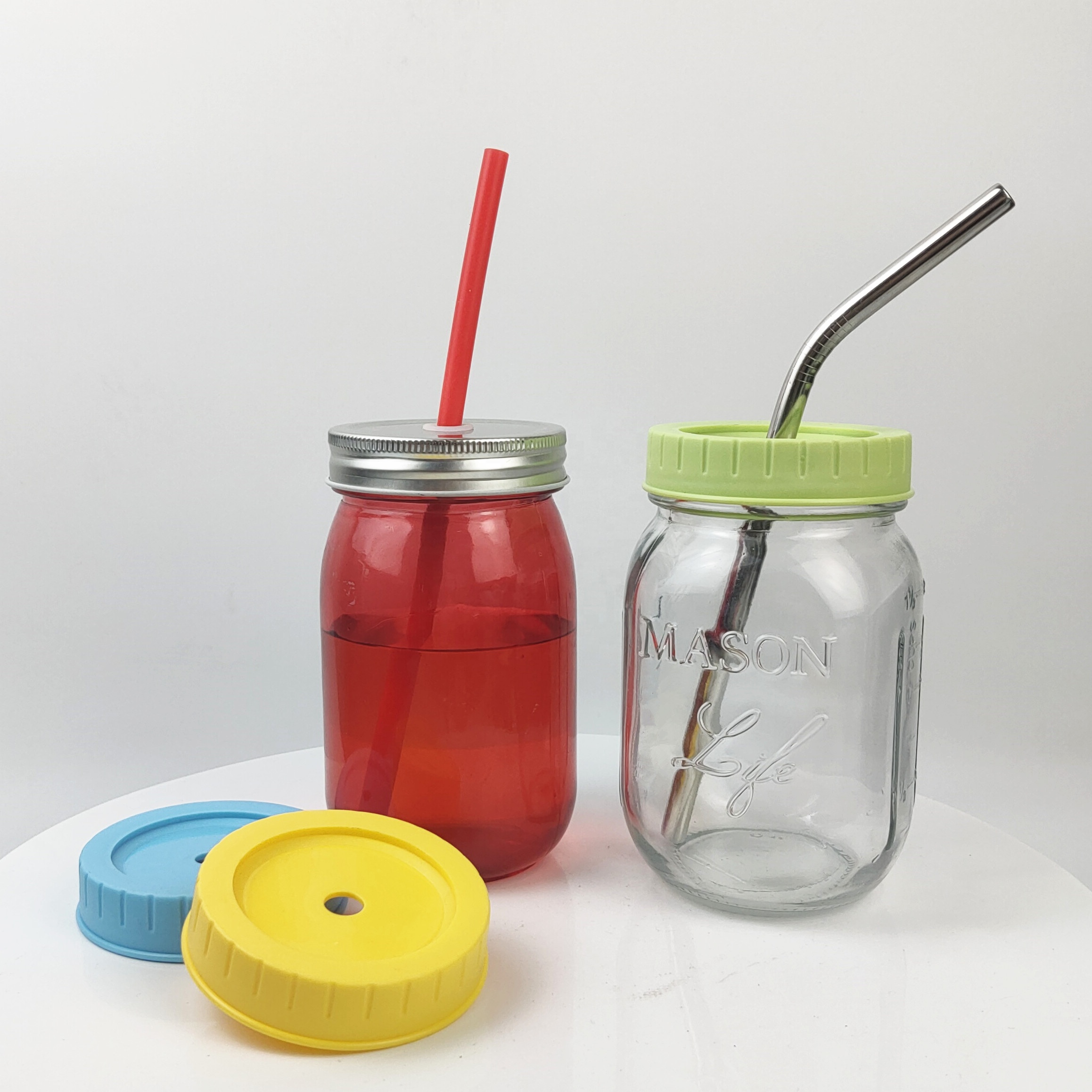 4oz 8oz 10oz 12oz 16oz 20oz 24oz Empty Custom Wide Mouth Mason Glass Jars and Bottles with Straw Lid