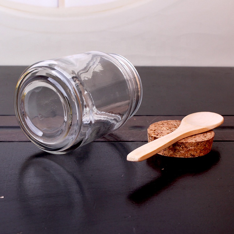 4oz 8oz 120ml 250ml round pudding glass jar with cork lid with wood spoon