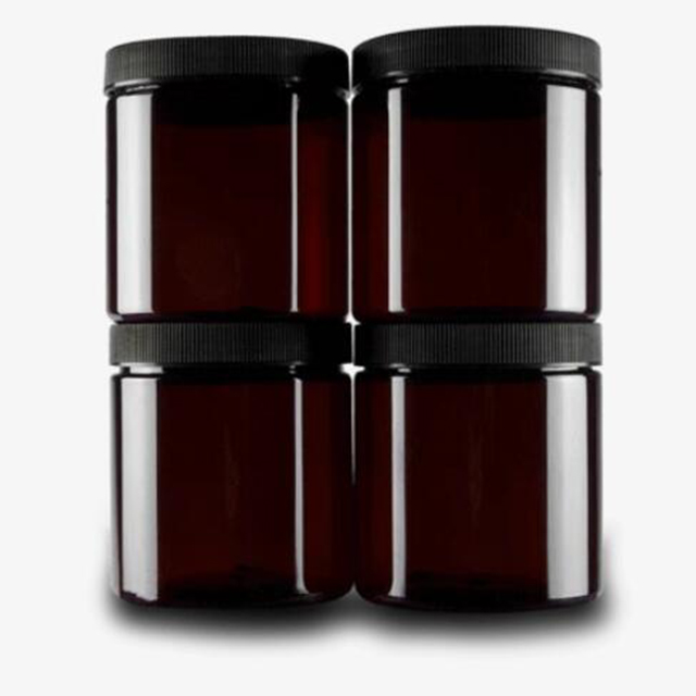 4oz 8oz 160z Food grade Pet Plastic Amber Cream Jars With Ribbed Skirt Lids and Liners