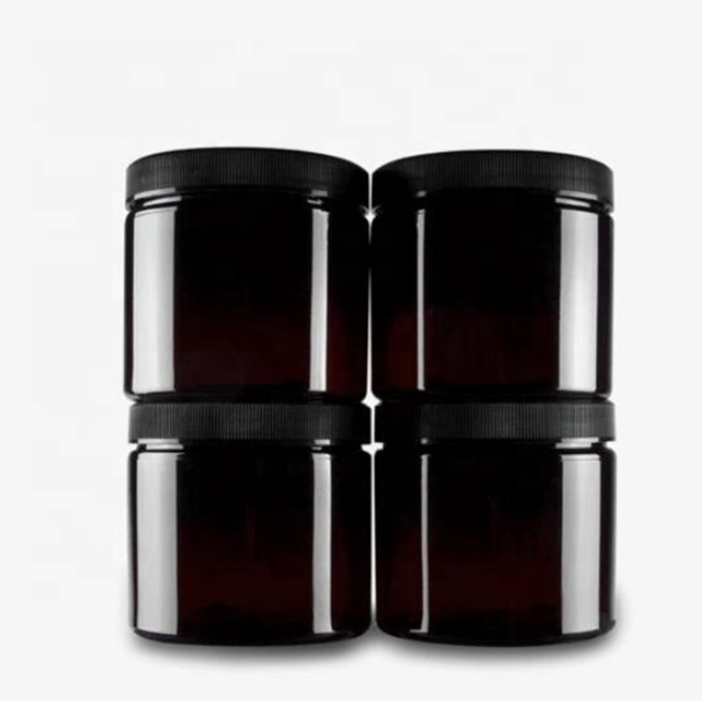 4oz 8oz 160z Food grade Pet Plastic Amber Cream Jars With Ribbed Skirt Lids and Liners