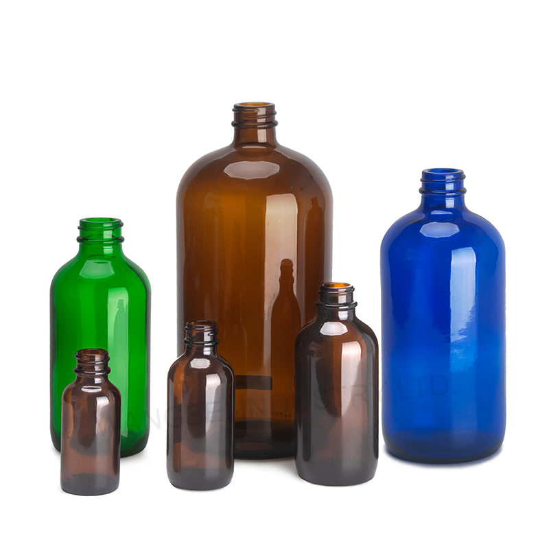4oz 8oz 16oz 32oz empty green blue clear amber boston round glass bottle