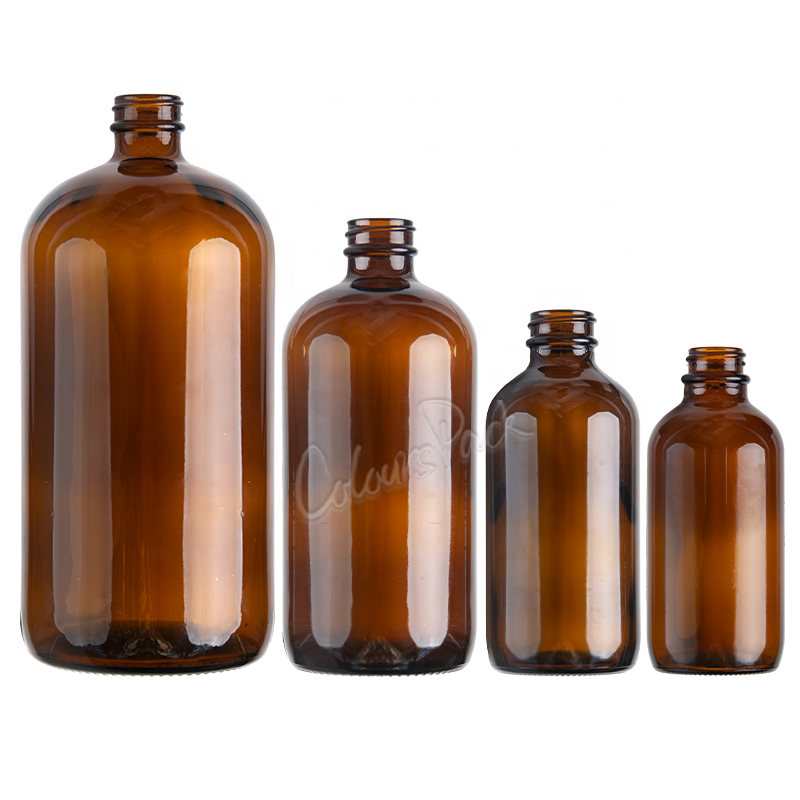 4oz 8oz 16oz 32oz empty green blue clear amber boston round glass bottle