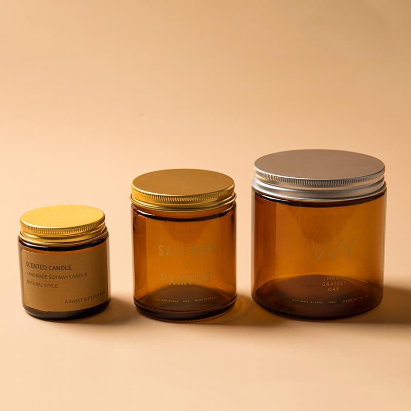 4oz 8oz 16oz Round Empty Amber Straight Sided Glass Jar With Silver Golden Screw Metal Cap