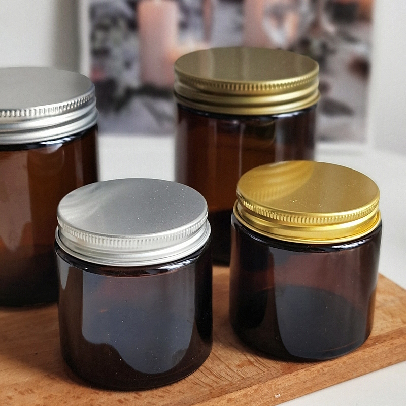 4oz 8oz 16oz Straight Side Glass Jar, Amber Candle Jar With Aluminum Lid