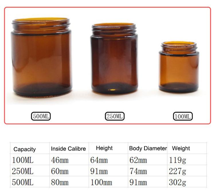 4oz 8oz 16oz Straight Side Glass Jar, Amber Candle Jar With Aluminum Lid