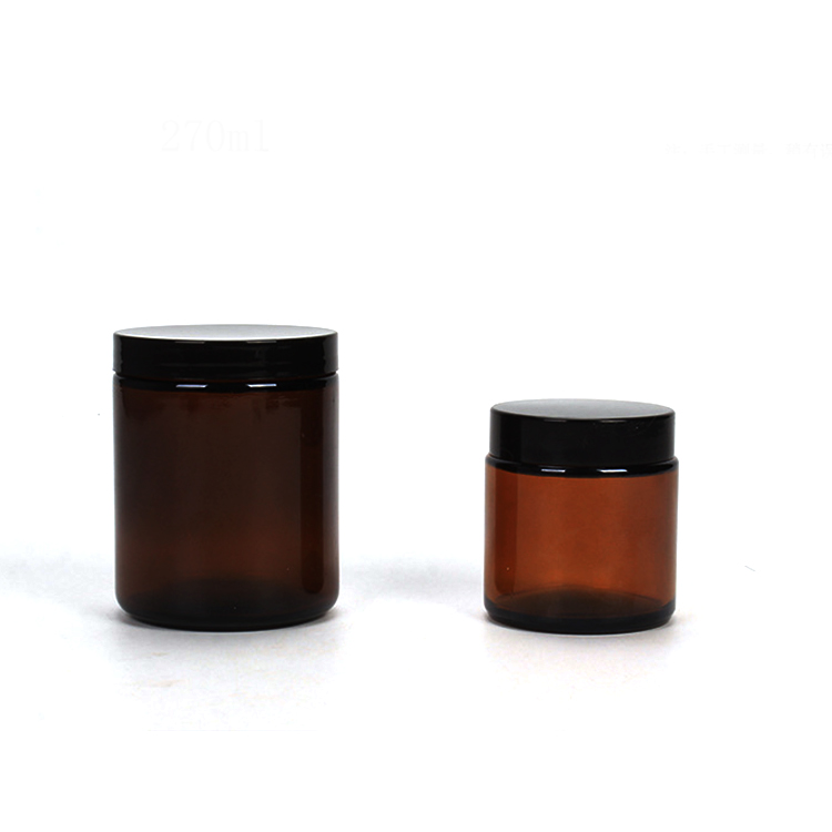 4oz 8oz 9oz Straight Sided Wide Mouth Amber Glass Jar With Lid
