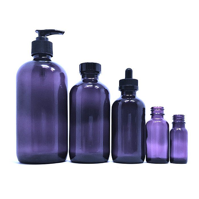 4oz 8oz boston round light purple glass cosmetic lotion shampoo bottle