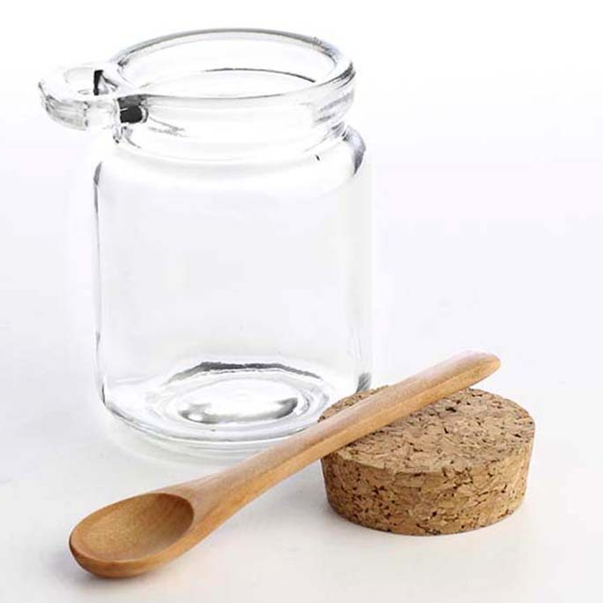 4oz/8oz glass round spice jar with cork and spoon