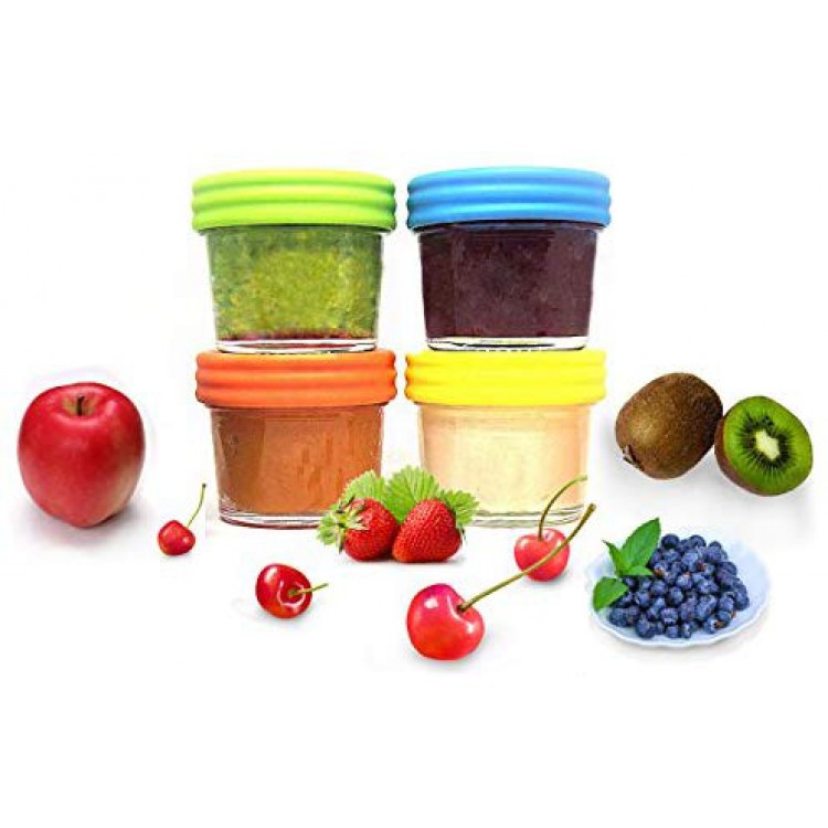 4oz Baby Food Storage Containers Mason Glass Jars with Colorful Plastic Screw Lid