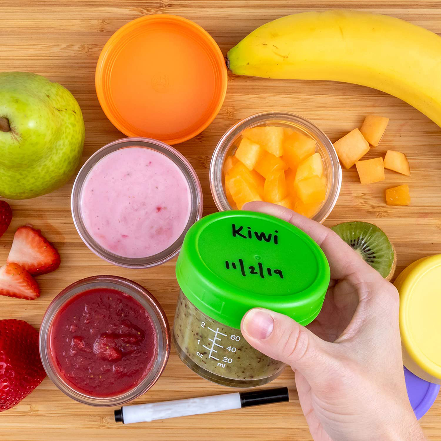 4oz Baby Food Storage Containers Mason Glass Jars with Colorful Plastic Screw Lid