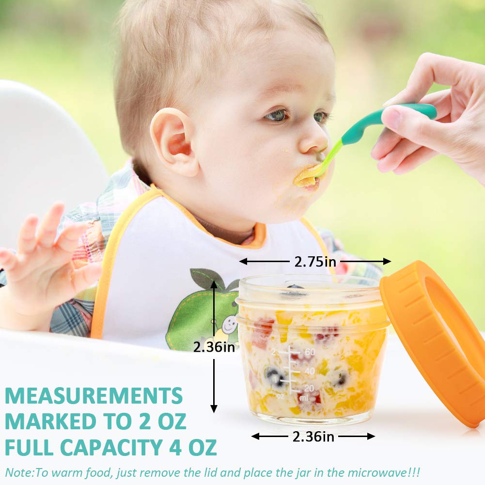 4oz Baby Food Storage Containers Mason Glass Jars with Colorful Plastic Screw Lid