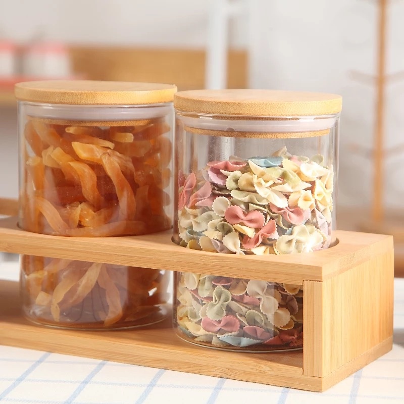 4oz Best cheap mini airtight cylinder food candy 4 oz containers small glass storage jars with wooden top lid GS-09K