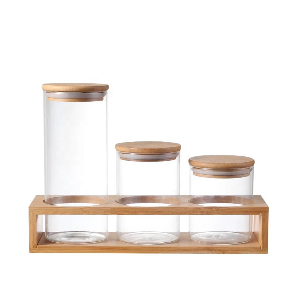 4oz Best cheap mini airtight cylinder food candy 4 oz containers small glass storage jars with wooden top lid GS-09K