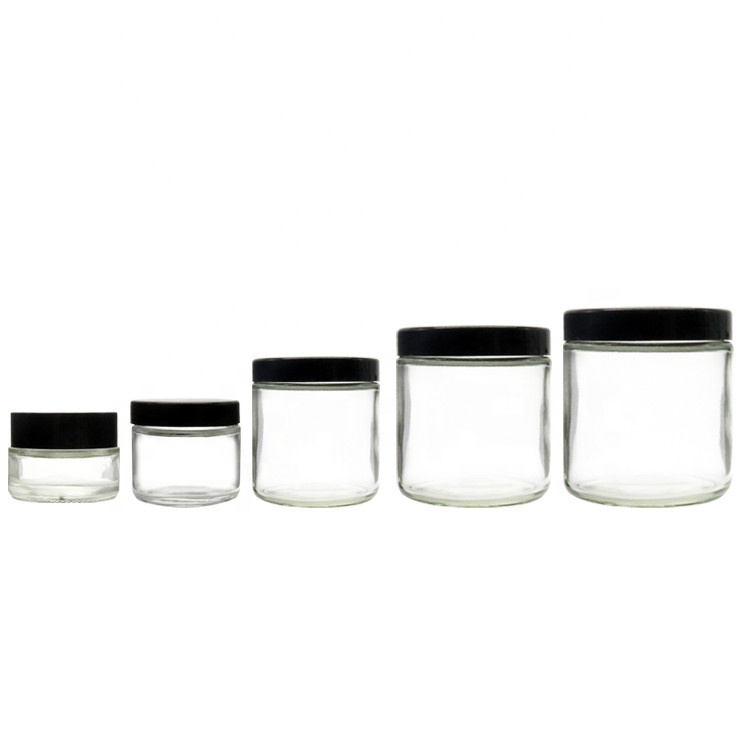 4oz Clear Cosmetic Glass Container  for Body Scrubs Body Butters  with Black Screw Lid