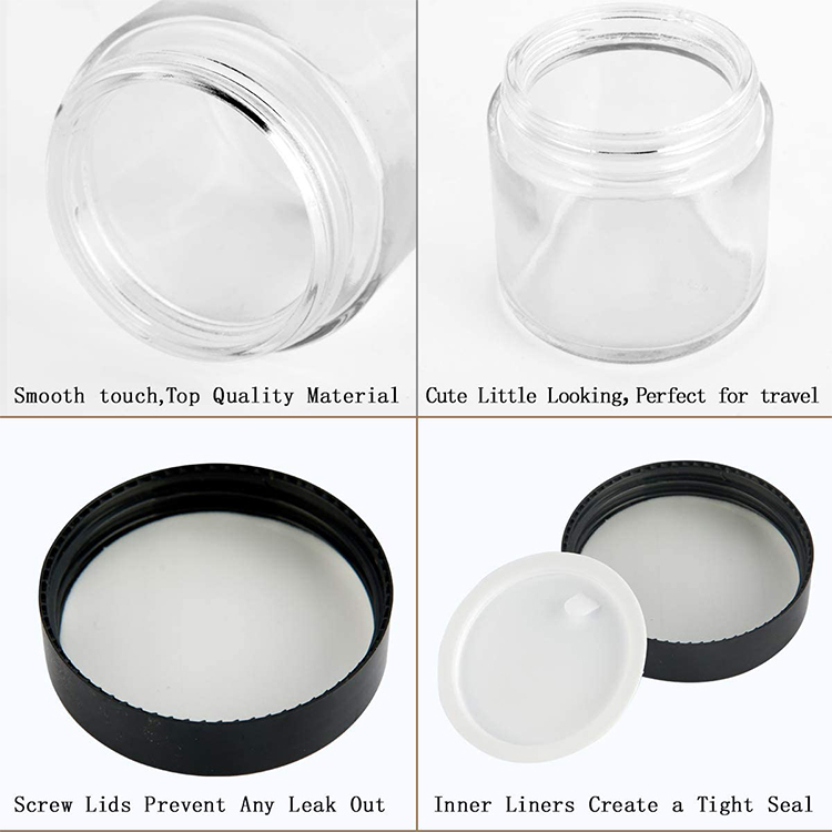 4oz Clear Cosmetic Glass Container for Body Scrubs Body Butters with Black Screw Lid