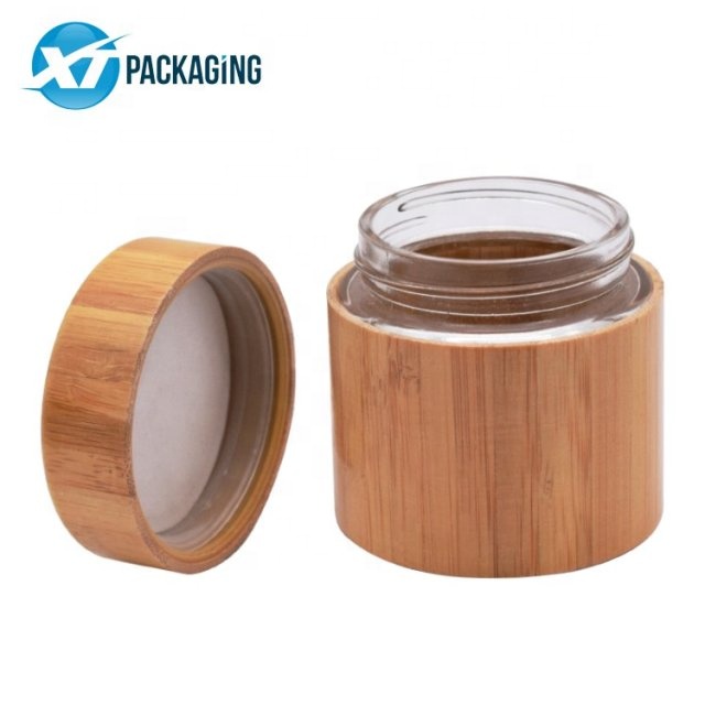 4oz Cosmetic Jar Wooded Cap for Skin Care Cream Packaging with bamboo lid Glass Plastic