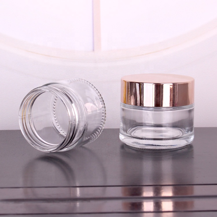 4oz Cosmetic packaging cylinder glass cream jar with rose gold lid