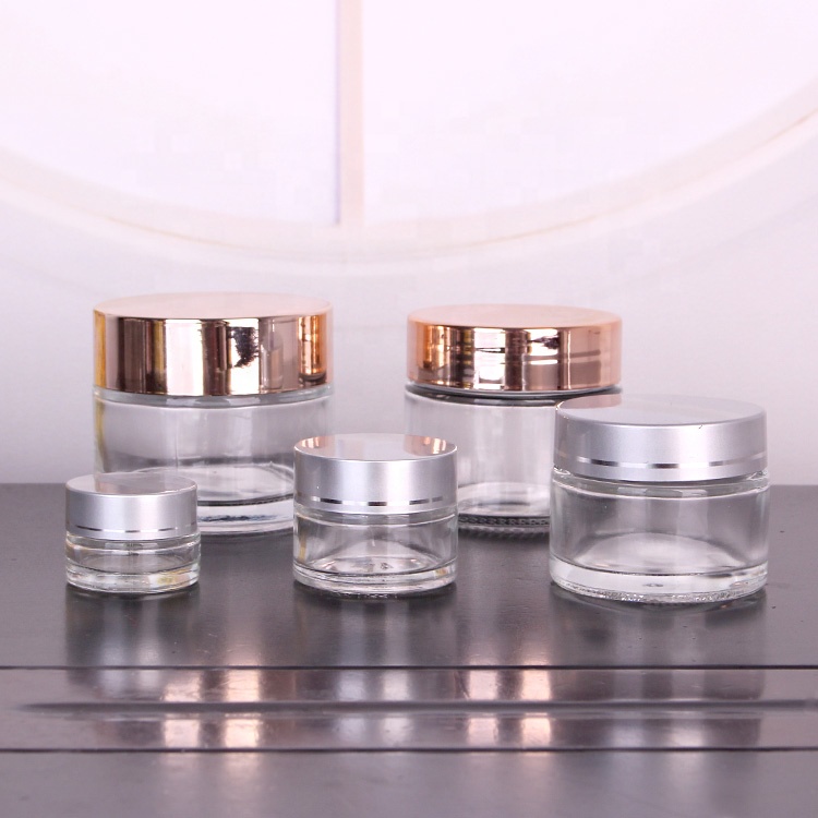 4oz Cosmetic packaging cylinder glass cream jar with rose gold lid
