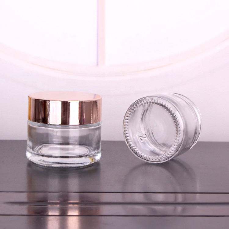 4oz Cosmetic packaging cylinder glass cream jar with rose gold lid