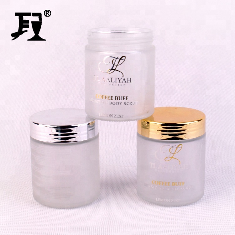 4oz Cylinder frosted glass food storage jar with gold stamping