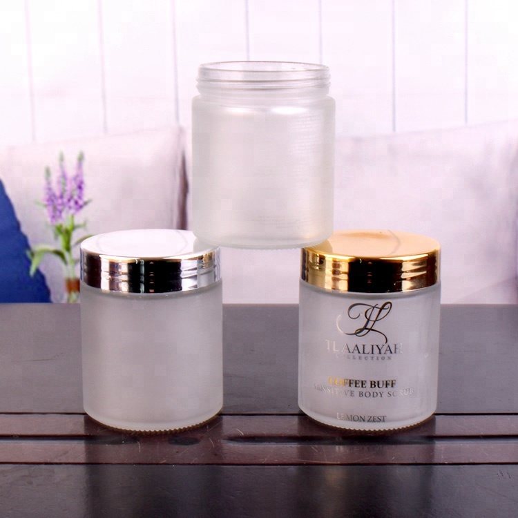 4oz Cylinder frosted glass food storage jar with gold stamping