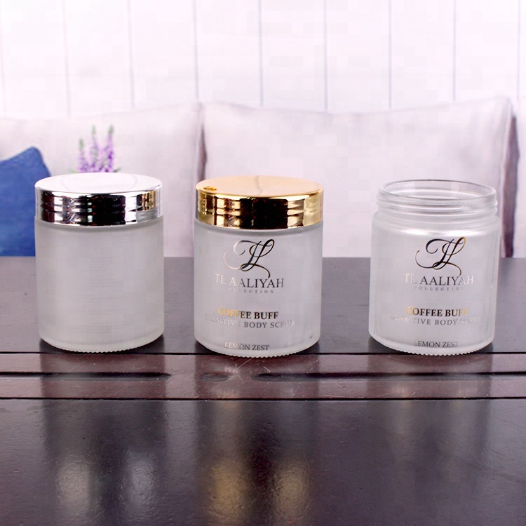 4oz Cylinder frosted glass food storage jar with gold stamping