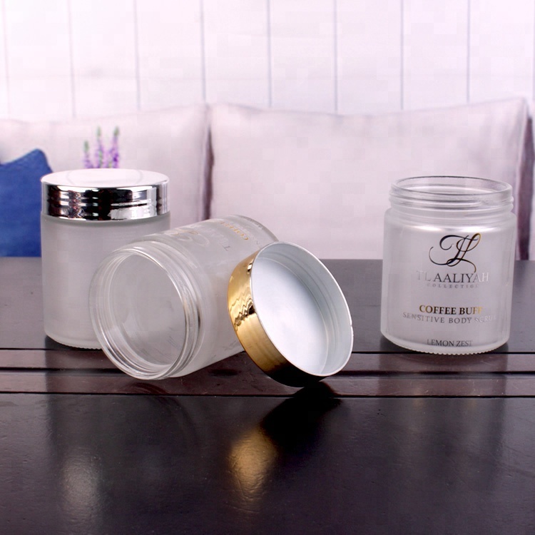 4oz Cylinder frosted glass food storage jar with gold stamping