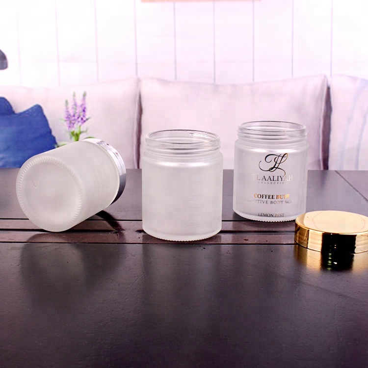 4oz Cylinder frosted glass food storage jar with gold stamping
