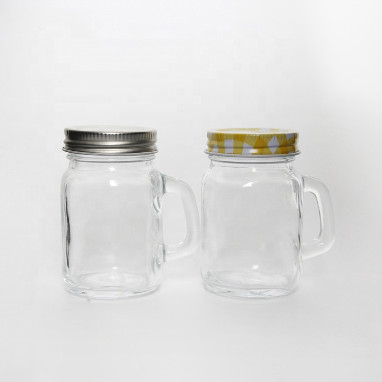 4oz Drinking cold bar beverage wholesale mason glass jar with handle metal lid and straw