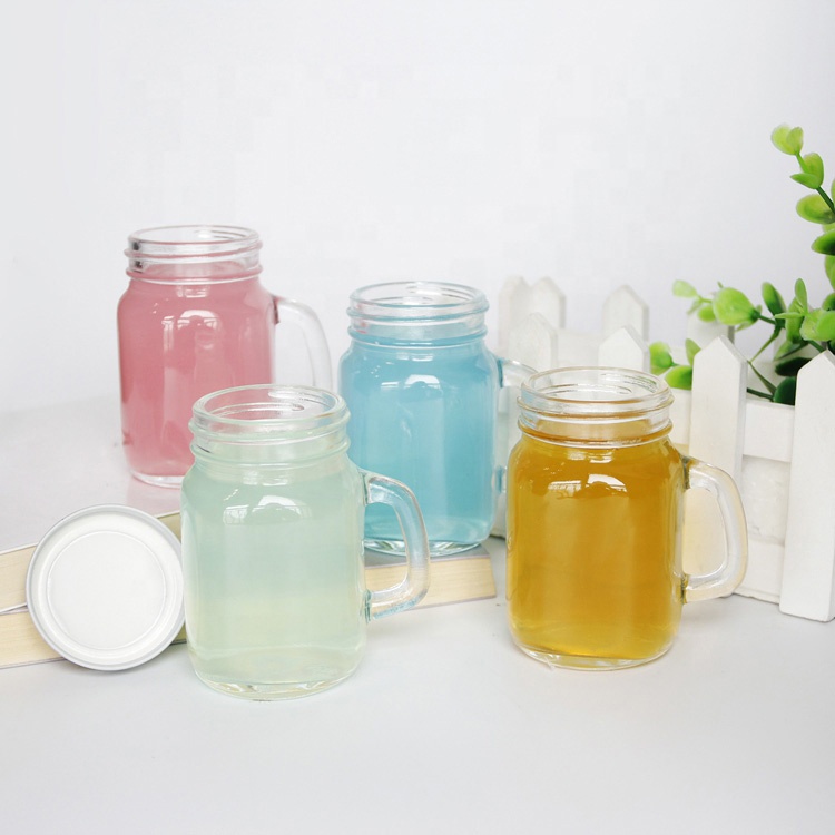 4oz Drinking cold bar beverage wholesale mason glass jar with handle metal lid and straw