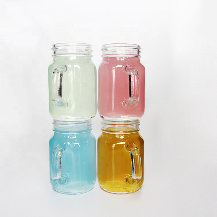 4oz Drinking cold bar beverage wholesale mason glass jar with handle metal lid and straw
