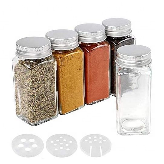 4oz Empty Square Spice Bottles with Shaker Lids and Airtight Metal Caps