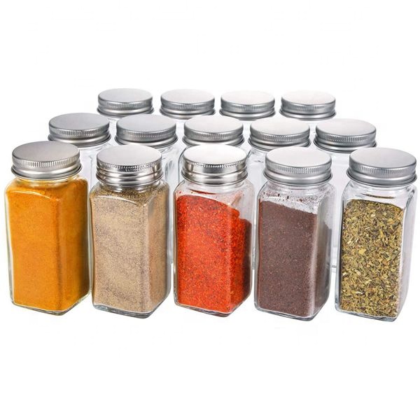 4oz Empty Square Spice Bottles with Shaker Lids and Airtight Metal Caps